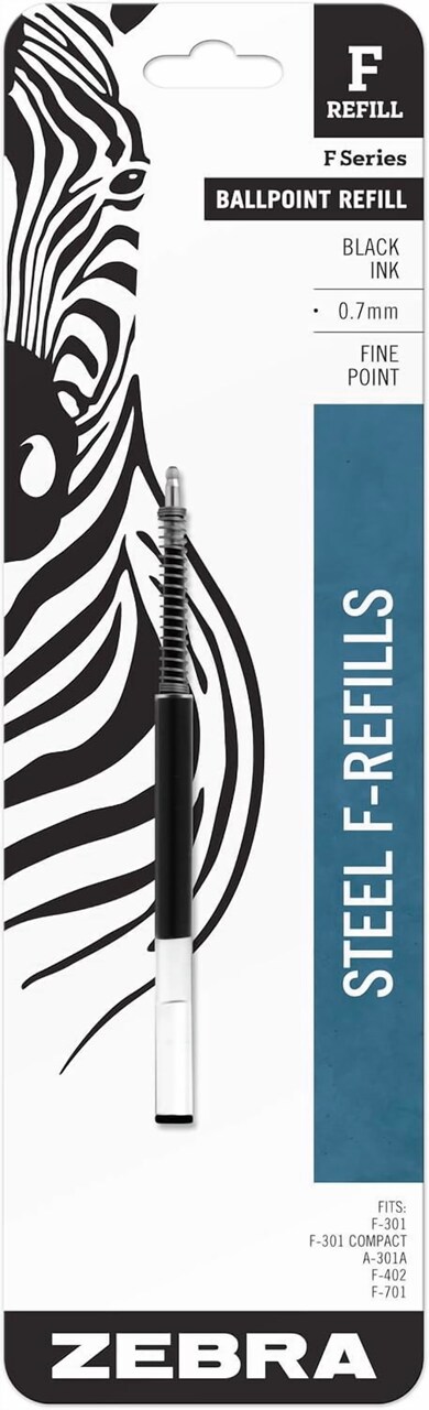 Zebra F Refill for F-301 Fine Point Pen − Pack of 1 Refill for F301, F402, F701 – Smooth Writing School & Office Supply